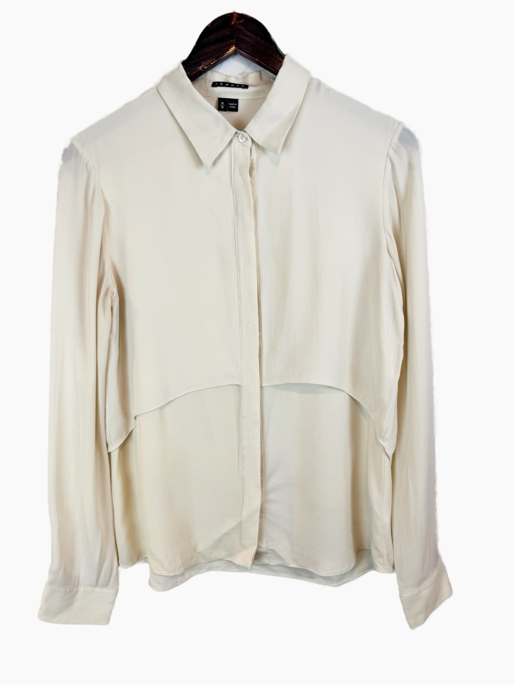 Theory | Cream 100% Silk Button Down Blouse, M